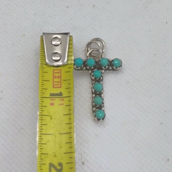 Initial Letter T Pendant Sterling Silver Snake Eye Turquoise Unisex Handmade - Picture 2 of 4
